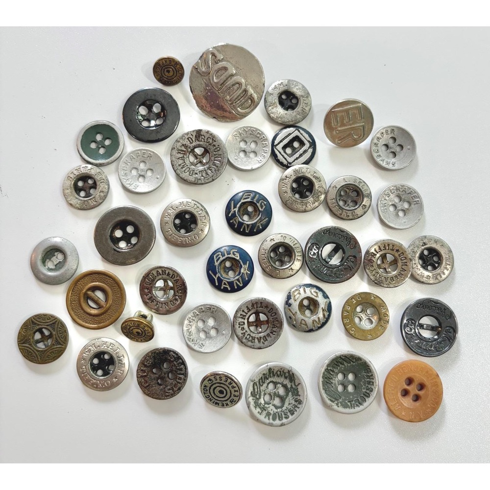 Vtg Antique Workwear Merchant Tailor Buttons Lot Big Yank Oakhorn Trousers Ohio